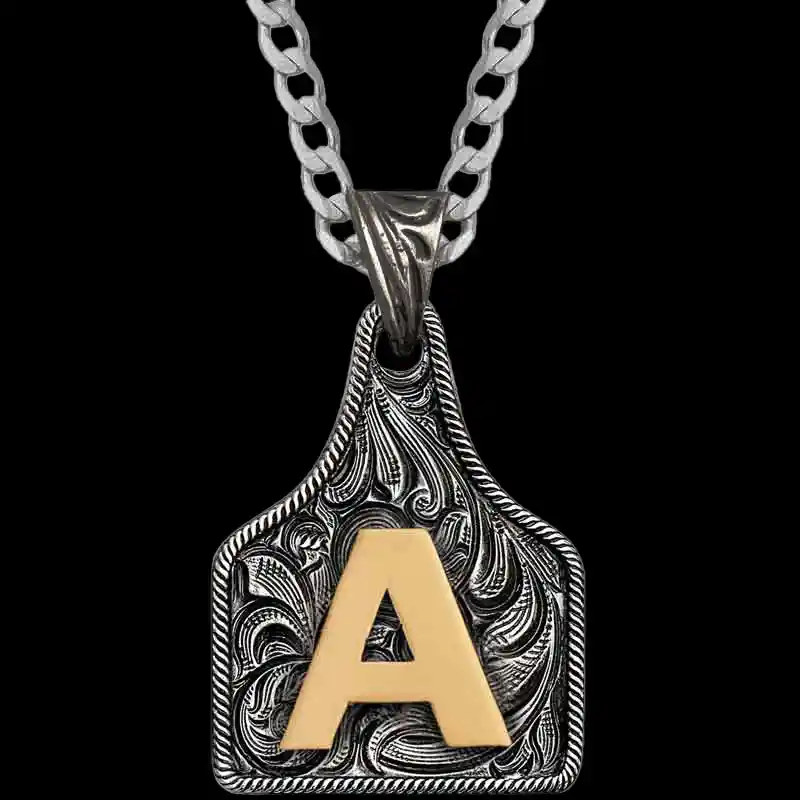 Medium Initial Cow Tag Necklace 